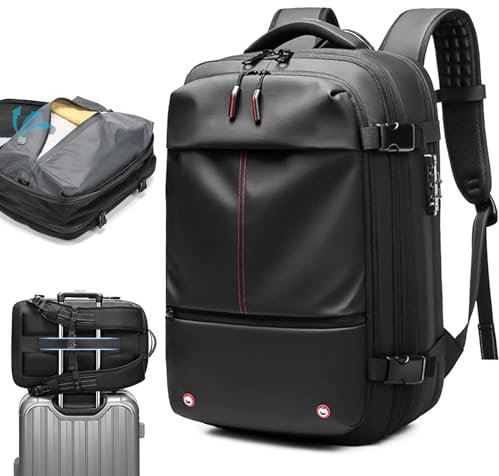 Quincry Vacpack erweiterbarer Rucksack mit Vakuum-Kompressionssystem, für Reisen, aufblasbarer Rucksack, 50 l, A-Schwarz, Large