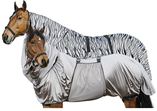 Riding World - Ekzemerdecke | Fliegendecke mit abschwitzender Wirkung | Pferdedecke mit Bauchlatz & verstellbaren Riemen & Bändern | Abschwitzdecke Pferd & Pony | Stalldecke in Grau | 145 cm