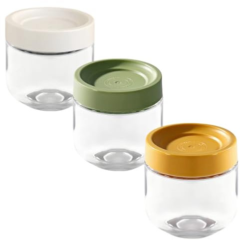 MEETOZ Glass Jars with Lids,Overnight Oats Containers with Screw Lid,Reusable Small Mason jars for Food Spice Fruit Sauce Cereal Snacks Storage (3 pack 10oz Colors)