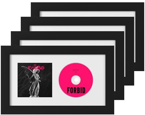 eletecpro CD- und Album-Cover-Display-Rahmen mit zwei doppelseitigen Matten in vier Farben, für Musik-Discs und Kunstwerke, für Wandmontage, Schwarz, 4 Stück