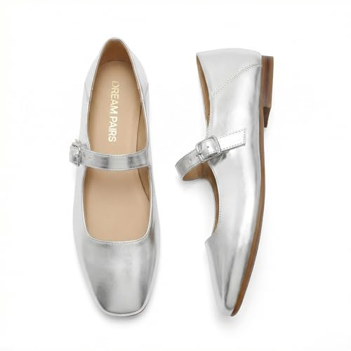 DREAM PAIRS Women's Square Toe Mary Jane Flats | square toe mary jane shoes,comfortable classic casual dress ballet flats, with buckle strap for daily and work office