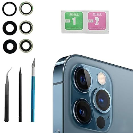3 Ersatz-Kameraobjektive aus Glas für iPhone 12 Pro Max mit vorinstalliertem Klebstoff und Reparatur-Set
