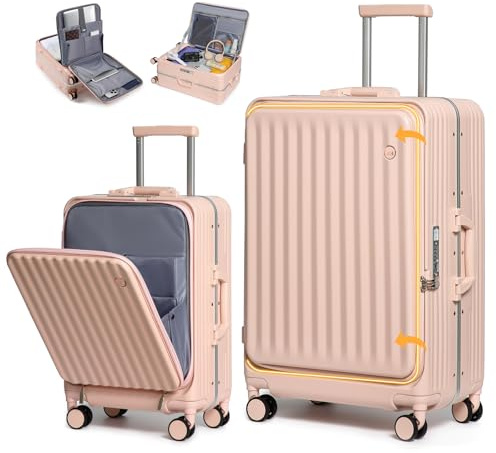 Sea choice Valise Set 2 Rigides 55+75cm à Coque Rigide à Ouverture Frontale Polycarbonate Valise de Voyage légère en Aluminium avec serrures TSA, Porte-gobelet, Chargeur USB