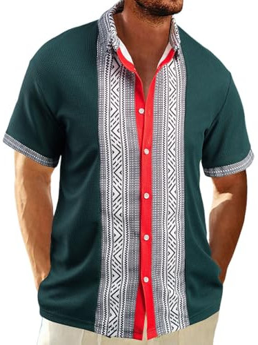 NQyIOS Men's Short Sleeve Oxford Shirt Regular Fit Button Down Collar Shirts with Pocket Tropical Vacation Clothes Daily Stylish Collared Tshirts Sports Leisure Workwear (Dark Green, XL)