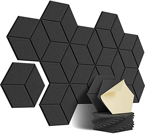 AWAOVV 12 Stück Hexagon Akustikpaneele Selbstklebend, Schalldämmung, 30x26x1cm Schallschutzplatten, Akustikplatten Schallabsorber für Tonstudio, Gaming, Buero
