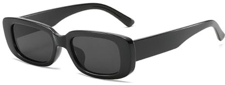 Long Keeper Gafas de Sol Rectangulares Vintage Años 90 Gafas Rectangulares Cuadradas Retro Protección UV400 Gafas de Conducción Retro para Mujer Hombres (Negro Gris)