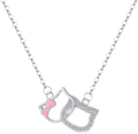 YOLMUNA Schmuck Set, Set Ring Und Kette Für Hallo Kitty,1 Stück Hello Kitty Kette,Diamant Katze Halskette,Kawaii Bogen Kätzchen Anhänger Halskette,Jewelry, Geschenke Für Mädchen