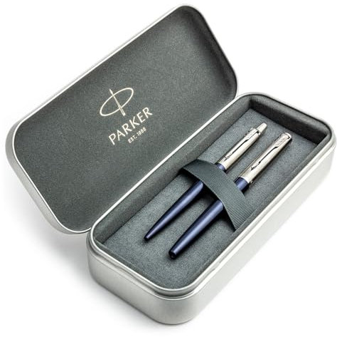 Parker Jotter Fountain Pen & Ballpoint Pen Gift Set | Royal Blue CT | Medium Nib | Luxury Metal Gift Box Included