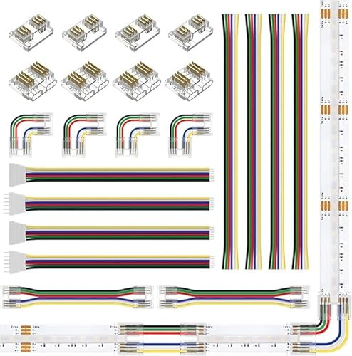 BTF-LIGHTING FCOB 6pin 12mm L-Steckverbinder Set - Dual-End Board-to-Board/Kabel, 15cm 24AWG Drähten, JST SM Stecker, für 6 pin FCOB RGBCCT LED Streifen Verbindung
