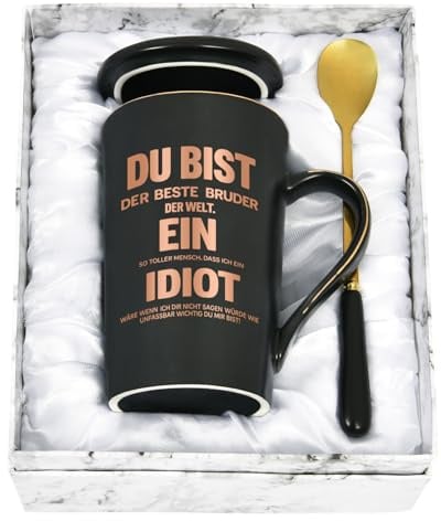 Joymaking Kaffeetasse Bruder Geschenk mit Spruch - Du Bist der beste Bruder der Welt - Weihnachten Geschenke für Brüder Lustige Brüder Tasse Geschenke, 400ml Schwarz