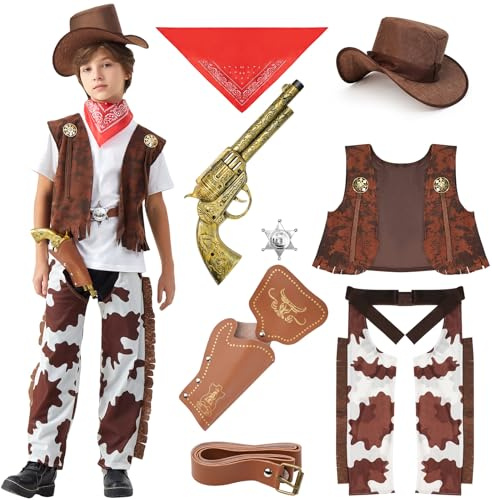 Lubolee Cowboy Kostüm Kinder, Karneval Kostüm Kinder Jungen mit Cowboy Hut Kinder, Faschingskostüm Kinder Junge, Fasching Kinderkostüme Jungen (M)