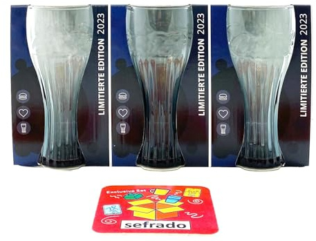sefrado Bundle mit 3er Cola Glas Set Schwarz McDonalds - Sammel Gläser - mit exclusivem Untersetzer