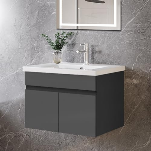 Skybathroom 600mm Bathroom Vanity Unit with Basin 2 Soft-close Doors Wall Hung Storage Cabinet