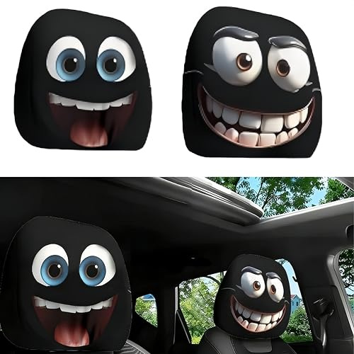 2 Stück Lustige Auto Kopfstützenbezüge,Halloween Atmungsaktiver Kopfstützenbezug für Auto,Süße lustige Cartoon Augen Kopfstütze Cover,Kopfstütze Auto für Autositze,Autoinnendekoration(A+H)