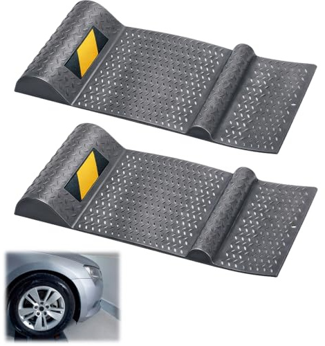 Zenselect Parkmatten, 2 Stück Radstopper für Garage mit Reflektierende Band, Einparkhilfe aus Gummi mit 2 rutschfeste Bremsschwelle, Garagenstopper zur Verwendung in Garage, Parkplatz, Straßenrand