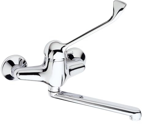 Schläfer 48015110 - Lavello Parete leva lunga con Cromo, Miscelatore Cucina leva clinica con Comando a Gomito, Beccuccio Girevole a 180° distanza fori 15/17 mm