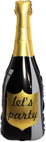 Palloncino a forma di bottiglia di champagne nero e oro, 80 cm, decorazione per feste di compleanno o celebrazioni (confezione da 2)