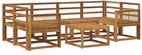 vidaXL Outdoor-Sofagarnitur 7 pcs Natur Massivholz Akazie, Garten-Lounge, modernes Outdoor-Sofa, gemütliche Sitzecke für Pool, entspannende Holz-Patio-Ausstattung