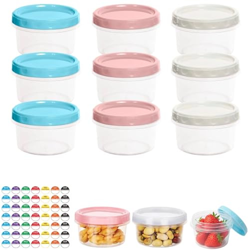 12 Pack Small Food Containers with Lids, Mini Frozen Food Storage Pot | 250ML Reusable Small Plastic Tubs with Lids BPA-Free for Sauce, Yogurt, Fruit, Microwave and Freezer Safe (3 Colors)