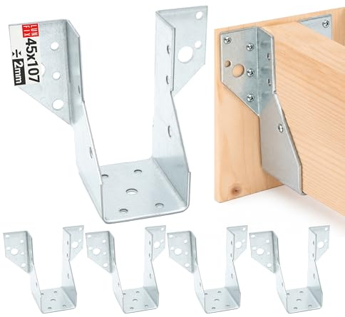 LUN FIX Balkenschuh Typ A 45x107 mm 4 Stk im Set 2,0 mm Set Balkenverbinder | Holzverbinder, Metallwinkel verzinkt, stabiler Balkenwinkel für Holzbalken, Balkenhalter für Carport, Pergola und Holzbau