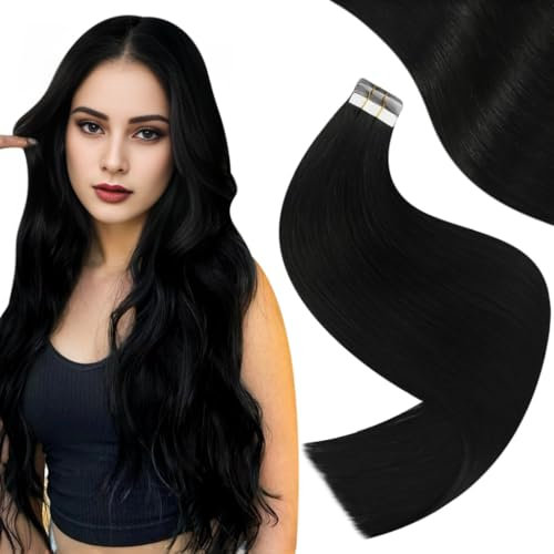 Easyouth Invisible Tape Extensions Echthaar Schwarz Tape in Extensions Echthaar Schwarz Tape Extensions Echthaar Naturlich Pechschwarz 60 cm 50g #1 20pcs