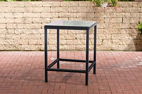 CLP Polyrattan Tisch Alia 5mm I Gartentisch Rundrattan I Bartisch Mit Glasplatte I Gartenmöbel, Farbe:schwarz