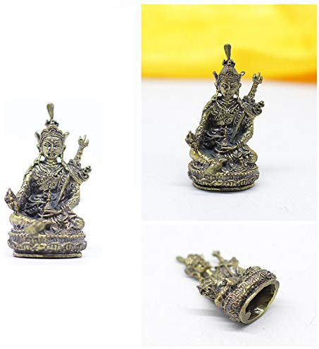 Gandhanra Tibetische Tantrische Mini Buddha Statue-Guru Rinpoche, Lotus geboren,handgeschnitzt aus Nepal,Antik Messing Optik,Figuren Zum Sammeln,Meditieren,Dekorieren