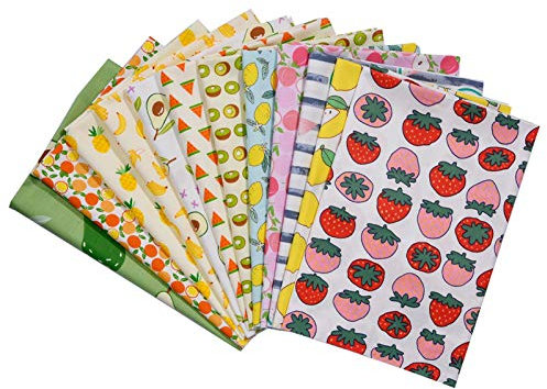 12 50x50cm Großes Patchwork Gedruckt Obstmuster Baumwollstoff Quadratische Bündel, Erdbeer Zitrone Orange Avocado Gewebte Baumwolle Basteltuch Zum Nähen Quilten Scrapbooking Artcraft