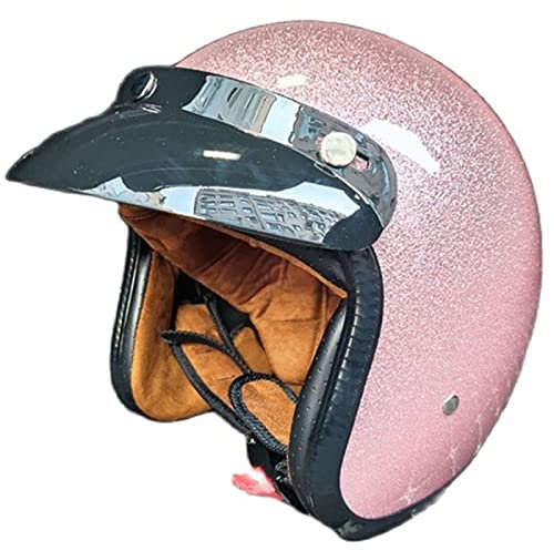 EBAYIN Retro Harley Halbhelm Jethelm Motorrad Jethelm 3/4 Helm Cruiser Chopper Scooter Motorrad Fahrrad Sicherheit Antikollisionshelm DOT + ECE Zertifiziert,Pink-S=(55~56cm)