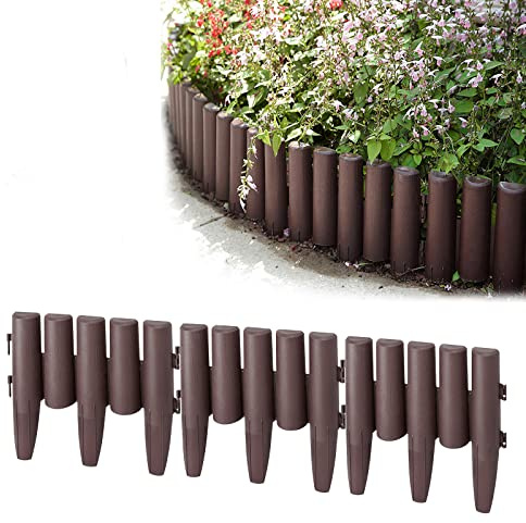YUENFONG Palizzata Recinzione, bordo in plastica effetto legno, giardino cordoli palizzate, terrazzo balcone decorativo, 1 elemento, (L x H): 28cm x 24cm, 2,8m, 10 pezzi.