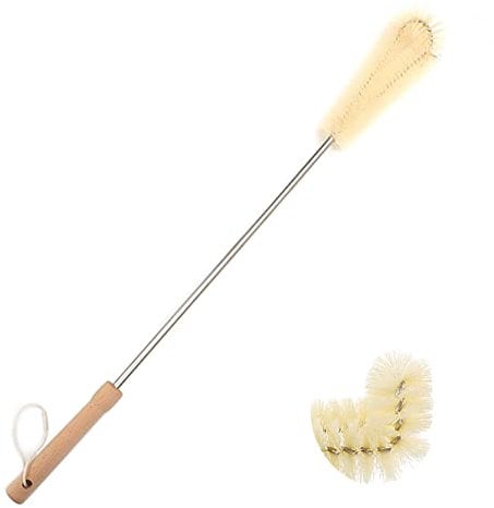 UPTALY 24 inch Extra Long Bottle Brush, Elbow Nylon Brush, with Beech Wood Handle, Bendable Washing Brush with Extended Handle, Flower Pot Cleaning Tool, Garden Brush With Stainless Steel Pole