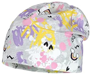 maximo MINI-Beanie, Mädchen, Graumeliert-Citrus, bedruckter Jersey, UV 50 (as3, Numeric, Numeric_55)