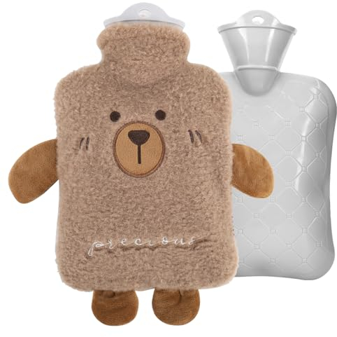 Bouillotte Peluche Bouillotte Eau Chaude 1L, Bouillotte Avec Housse pour la Famille et les Amis Bouillotte (Ours Brun)