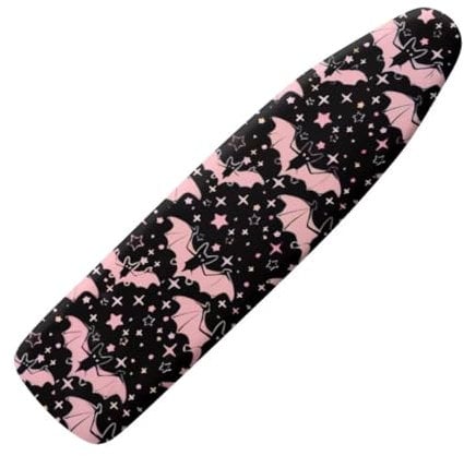 Jeiento Halloween Ironing Board Cover Pink Bat Washable Full Size Ironing Board Covers Stain Resistant Protective Cover Hook and Loop Fasteners,15x54 Inches
