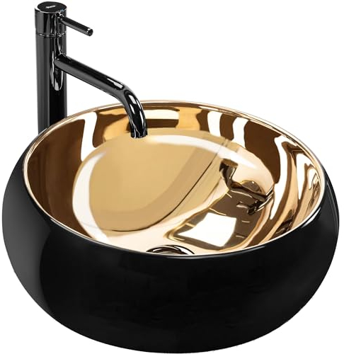 Rea Aufsatzwaschbecken Luna Gold/Schwarz, Badwaschbecken 400 x 400 x 155 mm, Keramik (mattschwarz)
