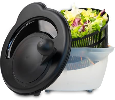Thiru Centrifugador de Ensalada de 4,5L - Centrifugadora Lechuga - Innovadora función de manivela y Parada - 100% Sin BPA