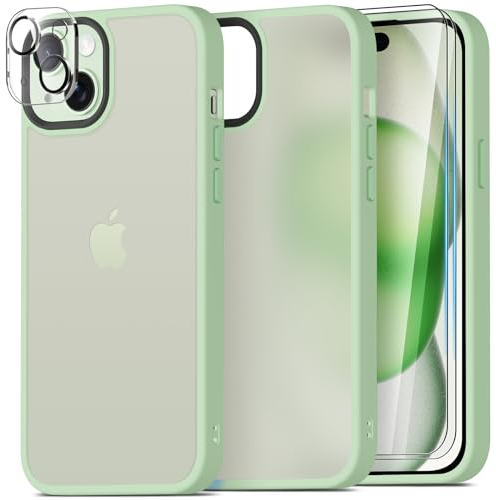 Mootobo für iPhone 15 Hülle, 4 in 1 Handyhülle iPhone 15 mit 2 Stück Schutzfolie +1 Stück Kameraschutz, Military Grade Stoßschutz mit Anti-Fingerprint Matte Rückseite 6,1 Zoll-Apfelgrün