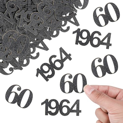 ALEGRE Glitzer Konfetti 60 Geburtstag Deko Groß 3,4-5cm, 100 Stk Deko 60 Geburtstag Mann, Tischdeko 60 Geburtstag Frau, Streudeko 60er Geburtstag, 60. Geburtstag Deko Schwarz, Geburtstagsdeko 60 Jahre