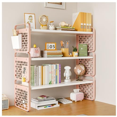 Desktop Bookshelf, 1/2/3 Tier Desk Hutch Top Organizer - Computer Desktop Bookcase Countertop Storage Rack for Desk Display