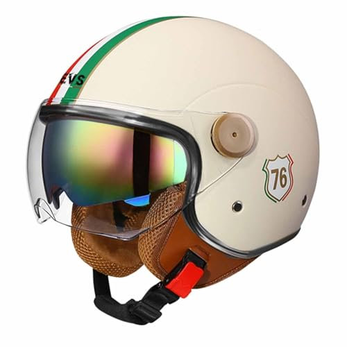 Casco Moto 3/4 Aperto Casco Moto Mezzo Casco Omologato DOT/ECE con Doppia Visiera Casco Jet Stile Vintage Retrò Per Bambini Giovani Uomini Donne(Color:31,Size:M(57~58CM))