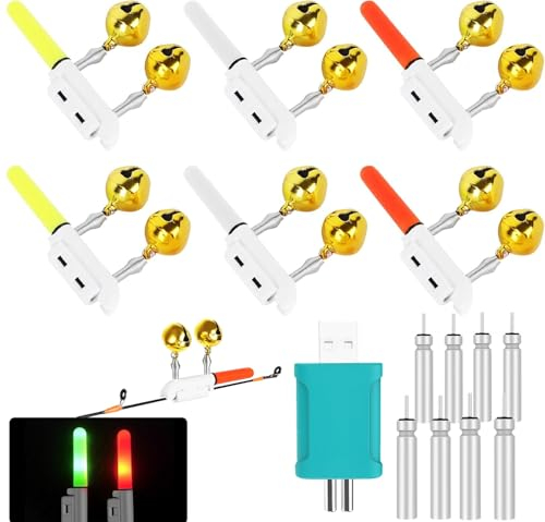 6stk Bissanzeiger Angeln | Knicklichter Angeln Mit Glocke | Wasserdicht Swinger Angeln Mit Schnalle | Angelzubehör Led Posen Nachtfischen Swinger Bissanzeiger Mit Ladegerät Und Akku (6STK)