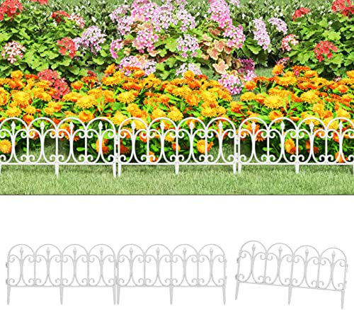 LAPOOH Rasenkanten 17 STK Beetumrandungen, Beeteinfassung, Grabumrandung, Zaun Garten, Beetabgrenzung, Beetzaun, Weiß 10 m PP