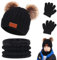 Casenly 3 Stück Kinder Wintermütze, Schal und Handschuhe Set - Rosa Warme Winter Beanie Hut für 1-8 Jahre Jungen Mädchen (Schwarz)