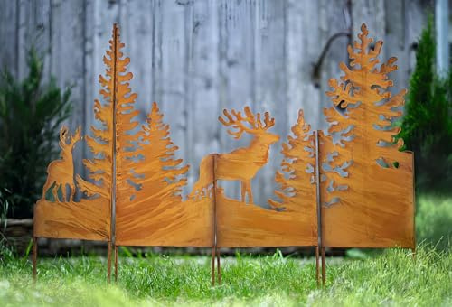 Dekoleidenschaft großer Gartenstecker Hirsche im Wald aus Metall mit Echtrost, 120x85 cm, Dekostecker, Rostdeko, Gartendeko für Draußen