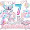 HLEIUKT Papillon Décorations Anniversaire pour Fille, Kit Vaisselle 7 Ans Anniversaire Papillon, Ballon 7 Ans Anniversaire Decoration Pour les Fêtes Décoration(16 invités)