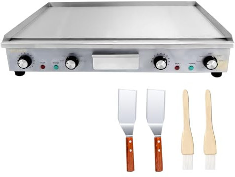 MOOTACO Commercial Electric Griddle,66cm Countertop Flat Top Griddle with Timer,2200W x 2 Teppanyaki Stainless Steel Grill with Dual Temperature Control