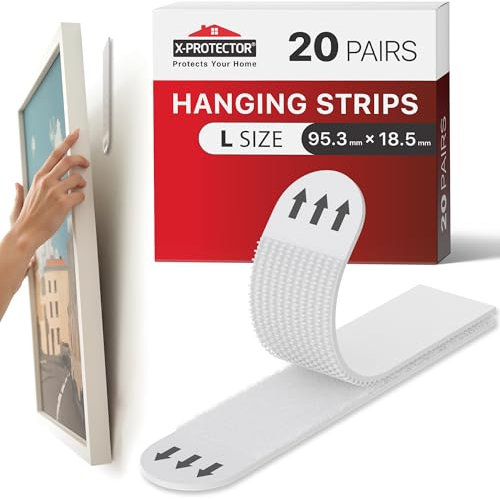 X-Protector Picture Hanging Strips - 20 Pairs Damage Free Picture Hangers - Self Adhesive Picture Hangers Without Nails - Heavy Duty Wall Adhesive - Walls Sticky for Hanging Up to 20 LBS (Size L)