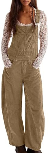 Salopette da donna in velluto a coste con spalline regolabili salopette con tasche invernali a gamba dritta tutina da donna senza maniche pantaloni casual, cachi, L