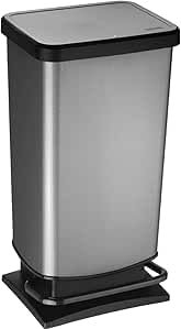 Rotho Paso - Papelera de 40 litros con pedal y tapa, plástico PP sin BPA, carbono, 35,3 x 29,5 x 67,6 cm