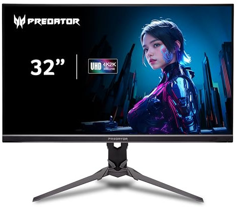 Predator XB323QK V4 Gaming Monitor 31,5 Zoll (80 cm Bildschirm) 4K (UHD), Agile Splendor IPS, 160Hz, DFR:320Hz, 1ms/0.5ms(GTG, Min.), DP 1.4, 2xHDMI 2.1, höhenverstellbar, drehbar, FreeSync Premium